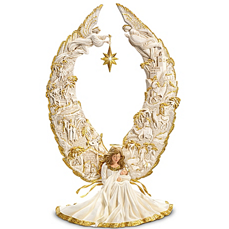 Thomas Kinkade Away In A Manger Nativity Angel Sculpture