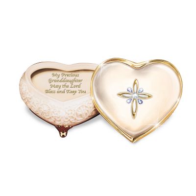 Collectible Porcelain Heart-Shaped Jeweled Music Box: My Blessed Granddaughter