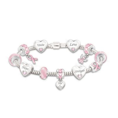 Breast Cancer Support Heart-Shaped Charm Bracelet: Hearts Of Hope