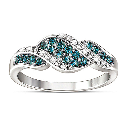 Blue And White Diamond Ring: Cascade Of Beauty