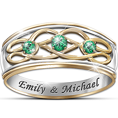 Personalized Emerald Celtic Knot Ring: Unity Of Love