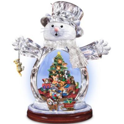 Crystal Snow Cat Christmas Figurine: Purr-fect Holidays