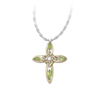 Infinite Blessings Peridot & Diamond Cross Pendant Necklace