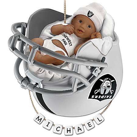 NFL Oakland Raiders Personalized African-American Baby Christmas Ornament