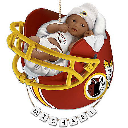 NFL Washington Redskins Personalized African-American Baby Christmas Ornament
