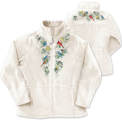 Songbird And Floral Art Women's Fleece Jacket: Nature's Symphony