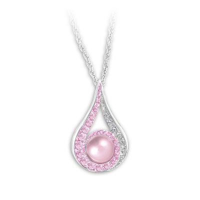 Breast Cancer Awareness Crystal And Cultured Pearl Pendant Necklace: Serenity Of Hope