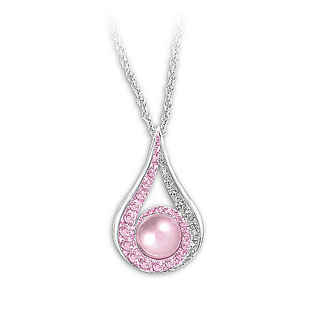 Breast Cancer Awareness Crystal And Cultured Pearl Pendant Necklace: Serenity Of Hope