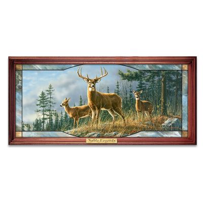 Whitetail Deer Art Illuminated Stained-Glass Panorama Wall Decor: Noble Legends