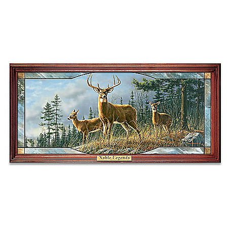 Whitetail Deer Art Illuminated Stained-Glass Panorama Wall Decor: Noble Legends