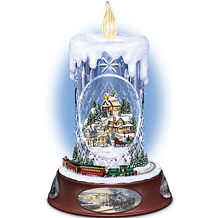 Thomas Kinkade Musical Tabletop Centerpiece Crystal Candle: Making Spirits Bright