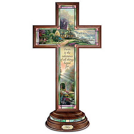 Hope Cross: Thomas Kinkade Illuminated Stained Glass-Style Hope Cross