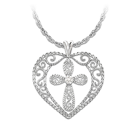 Diamond Cross Pendant Necklace: Blessed Daughter Reflections Of Faith