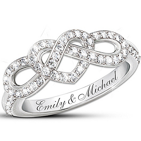 Personalized Engraved Lover's Knot Diamond Ring: Joined In Love