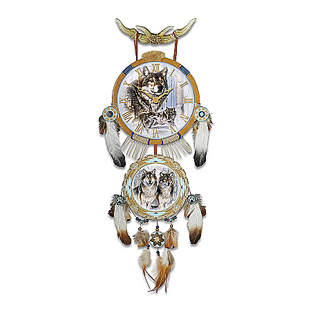 Wolf Art Native American-Inspired Wall Clock: Timeless Spirits