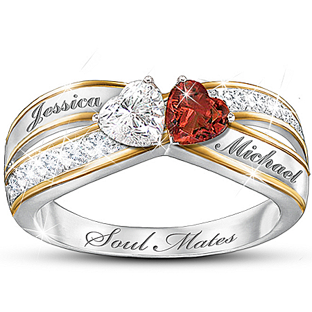 Topaz And Garnet Personalized Romantic Ring: Two Hearts Become Soul Mates