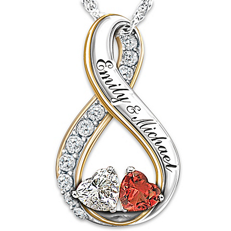 Topaz And Garnet Personalized Pendant Necklace: Two Hearts Become Soul Mates