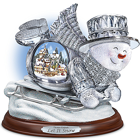 Thomas Kinkade Crystal Sledding Snowman: Let It Snow Figurine