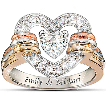 Personalized White Topaz Ring: Heart Full Of Love