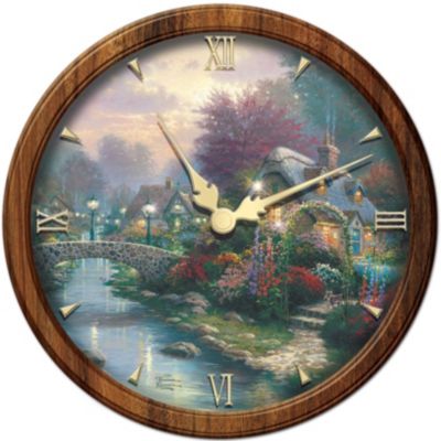 Thomas Kinkade Lamplight Bridge Wall Clock