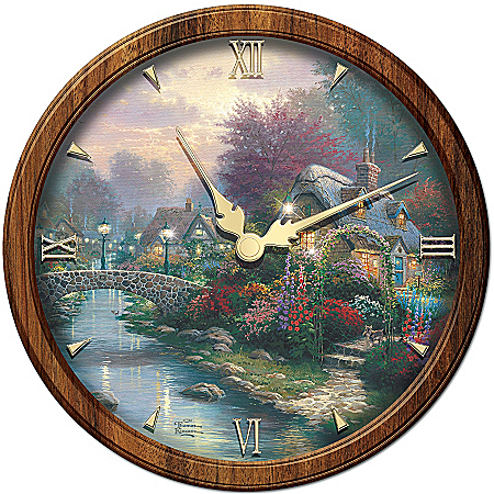 Thomas Kinkade Lamplight Bridge Wall Clock