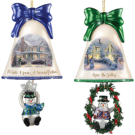 Christmas Ornaments: Thomas Kinkade Ringing In The Holidays Ornament Set: Set 4