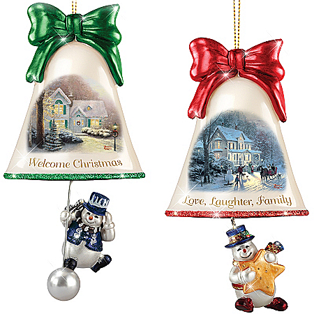 Christmas Ornaments: Thomas Kinkade Ringing In The Holidays Ornament Set: Set 5