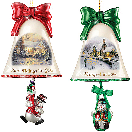 Christmas Ornaments: Thomas Kinkade Ringing In The Holidays Ornament Set: Set 8
