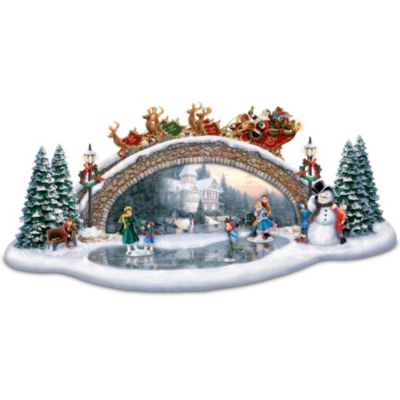 Thomas Kinkade Christmas Decor Bridge Sculpture: Light Up The Season