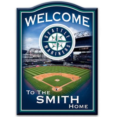 MLB-Licensed Seattle Mariners Personalized Wooden Welcome Sign Featuring T-Mobile Park