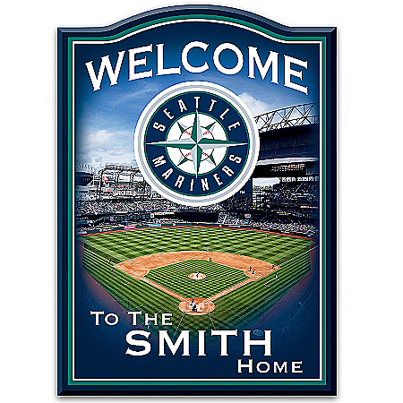 MLB-Licensed Seattle Mariners Personalized Wooden Welcome Sign Featuring T-Mobile Park