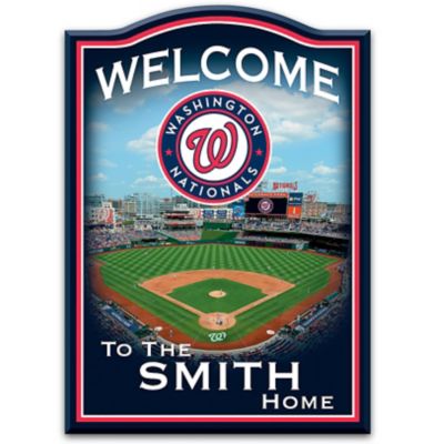 MLB-Licensed Washington Nationals Personalized Wooden Welcome Sign Featuring Nationals Park