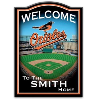 MLB-Licensed Baltimore Orioles Personalized Wooden Welcome Sign Featuring Oriole Park