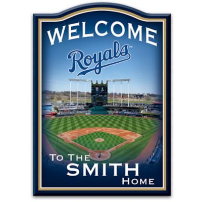 MLB-Licensed Kansas City Royals Personalized Wooden Welcome Sign Featuring Kauffman Stadium