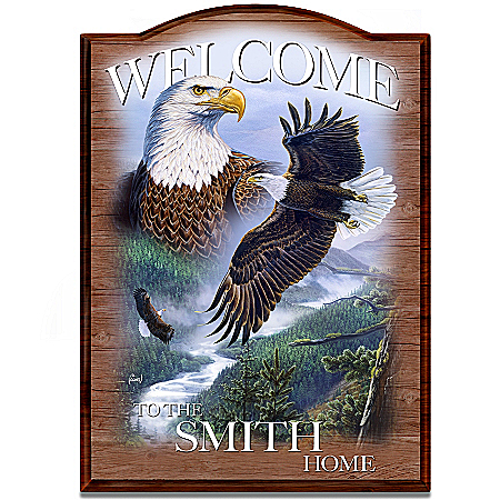 Bald Eagle Personalized Wall Decor Welcome Sign: Soaring Guardians