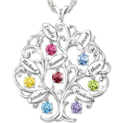 Personalized Birthstone Family Tree Pendant Necklace: Family of Love