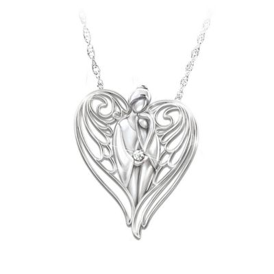 Granddaughter Guardian Angel Diamond Pendant Necklace