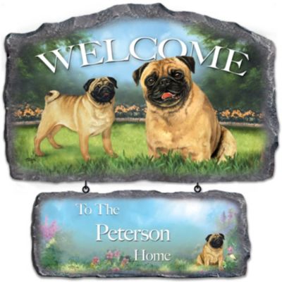 Lovable Pugs Personalized Welcome Sign Wall Decor