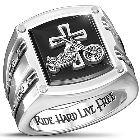 Ring: Biker's Blessing Stainless Steel Black Onyx Men's Ring
