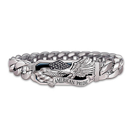 American Pride God Bless America Stainless Steel Mens Bracelet