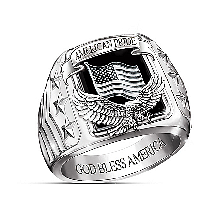 American Pride God Bless America Mens Stainless Steel Ring