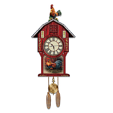 Barnyard Strut Rooster Art Cuckoo Clock