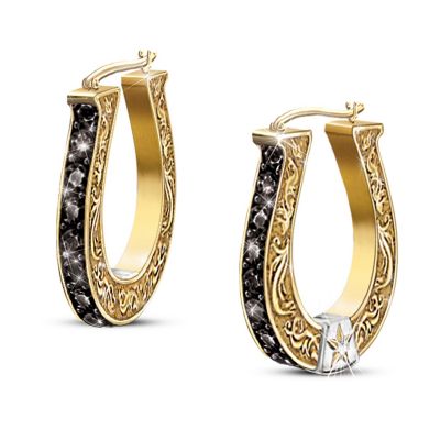 Black Beauty Sapphire And Diamond Horseshoe Earrings - Cowgirl Delight
