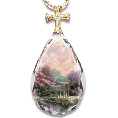 Thomas Kinkade Religious Pendant Necklace: Garden Of Prayer