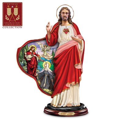 Jesus Christ Stained Glass Style Sculpture: Devotion To The Sacred Heart