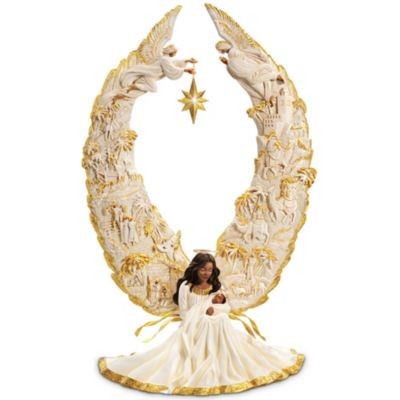 Thomas Kinkade Illuminated African American Nativity Angel Sculpture: Away In A Manger