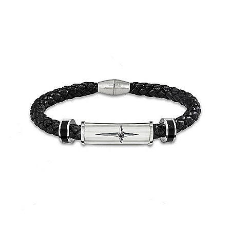 Bracelet: Protection And Strength For My Son Leather And Steel Cross Mens Bracelet