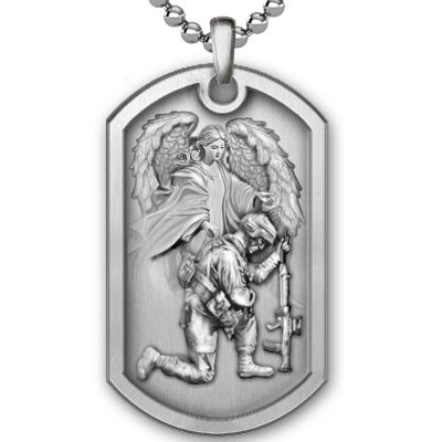 Personalized Men's Dog Tag Pendant Necklace: Bless This Soldier