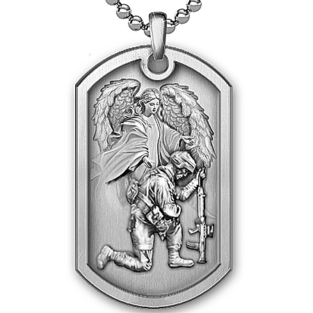 Personalized Men's Dog Tag Pendant Necklace: Bless This Soldier