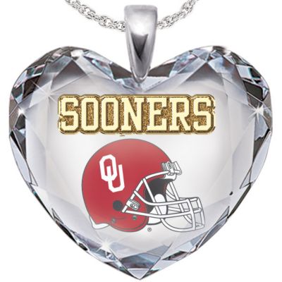 Oklahoma Sooners Crystal Heart Pendant: Go Sooners!